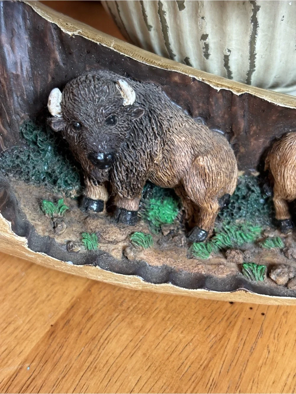 Faux Horn Resin Three Buffalo Relief Sculpture Western Wall Decor